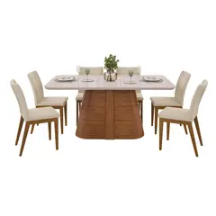 VEKKAHOME - Juego de Comedor Ryze 6 Sillas Mesa Rectangular 100x81x180 cm Café/Beige