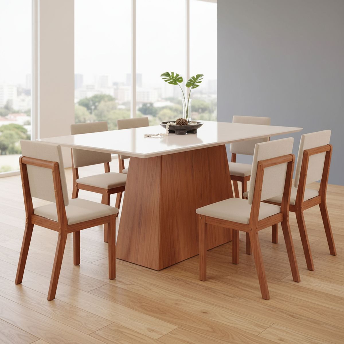 VEKKAHOME - Juego de Comedor Dulce 6 Sillas Mesa Rectangular 90x80x180 cm Café/Beige