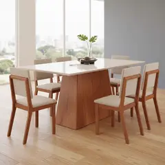 VEKKAHOME - Juego de Comedor Dulce 6 Sillas Mesa Rectangular 90x80x180 cm Café/Beige