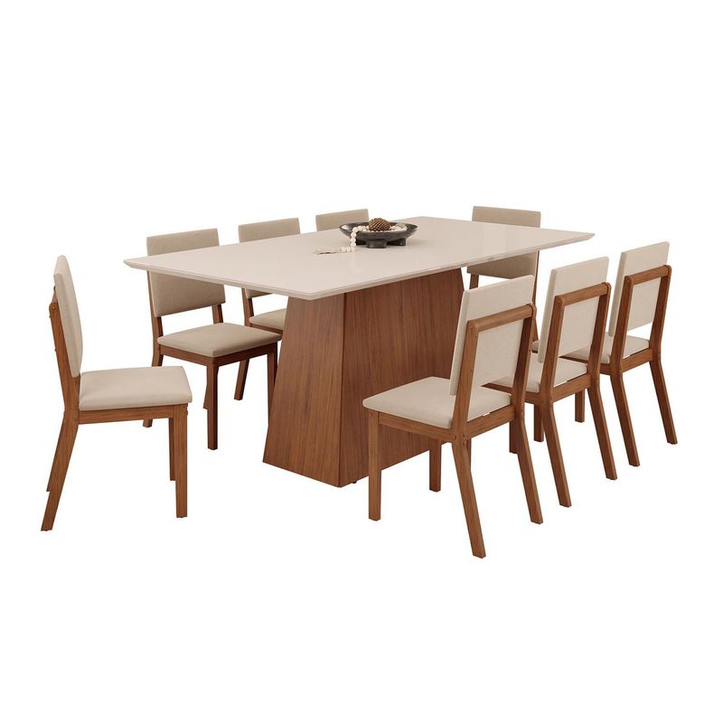 VEKKAHOME - Juego de Comedor Dulce 8 Sillas Mesa Rectangular 90x80x180 cm Café/Beige