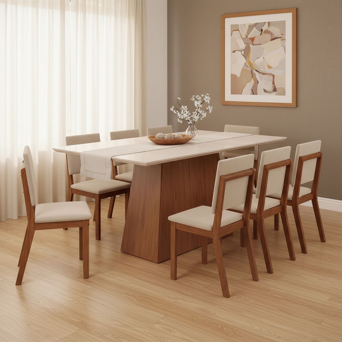 VEKKAHOME - Juego de Comedor Dulce 8 Sillas Mesa Rectangular 90x80x180 cm Café