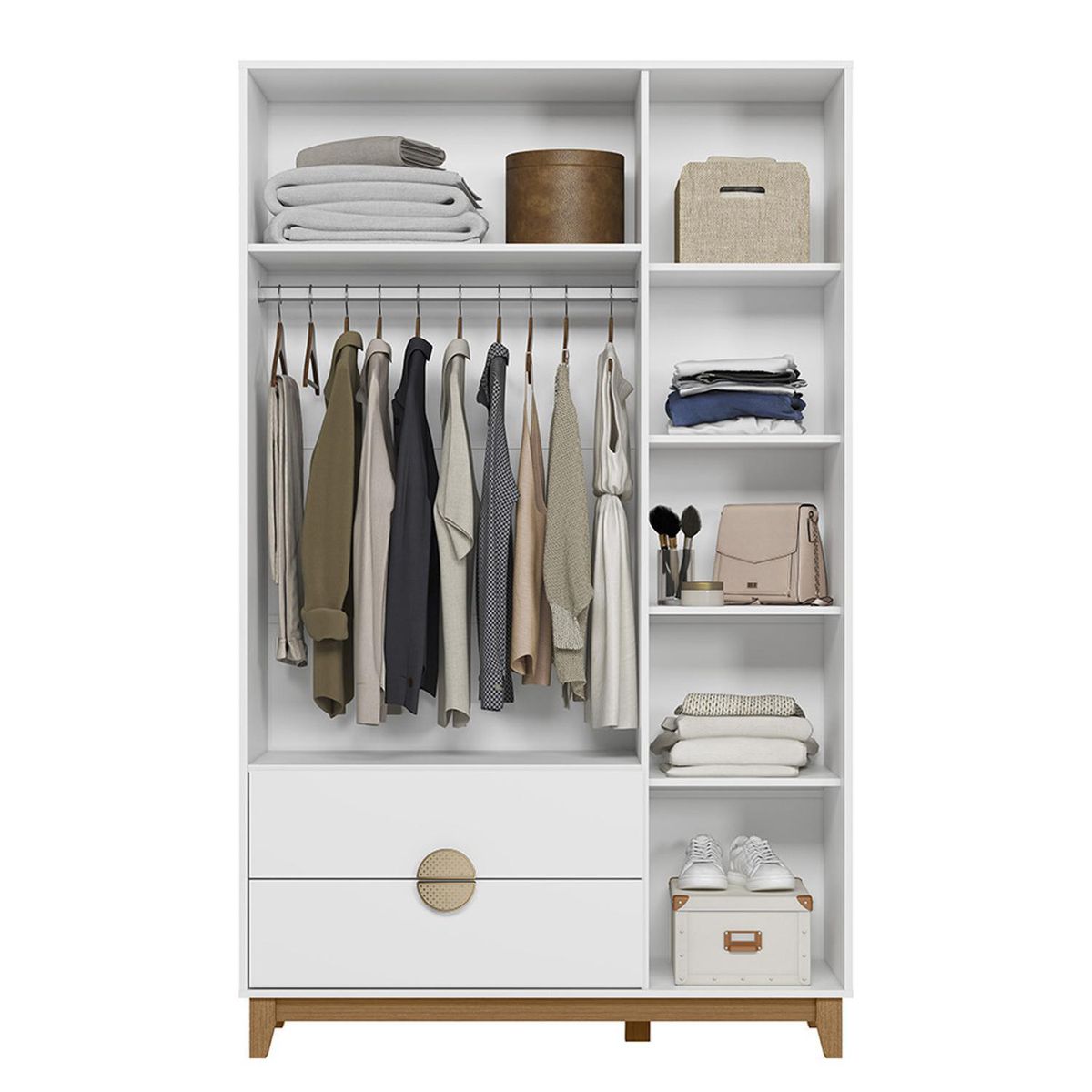 VEKKAHOME - Clóset Ipe Ligth 3 Puerta(s) 2 Cajón(es) 6 Repisa(s) 120x192x47 cm Blanco