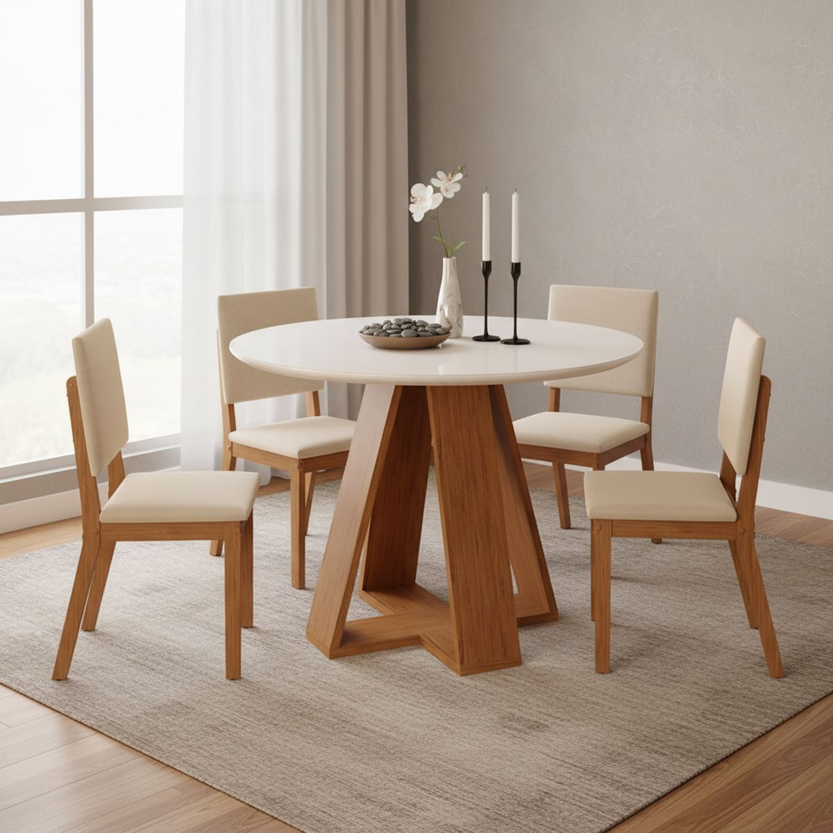 VEKKAHOME - Juego de Comedor Celeste 4 Sillas Mesa Redonda 103,5x80x103,5 cm Café