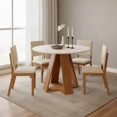 VEKKAHOME - Juego de Comedor Celeste 4 Sillas Mesa Redonda 103,5x80x103,5 cm Café