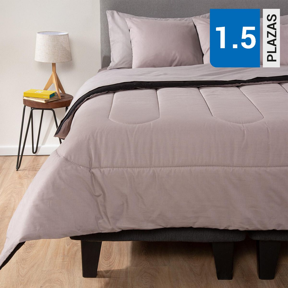 ARTHOME - Plumón 1.5 plazas Bicolor Gris/Negro 