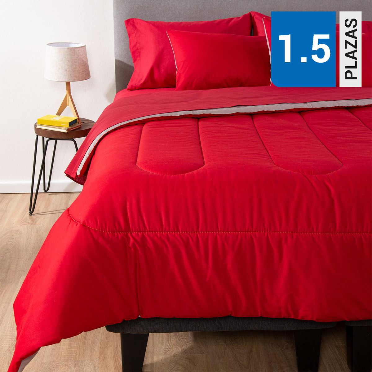 ARTHOME - Plumón 1.5 plazas Bicolor Rojo/Gris 