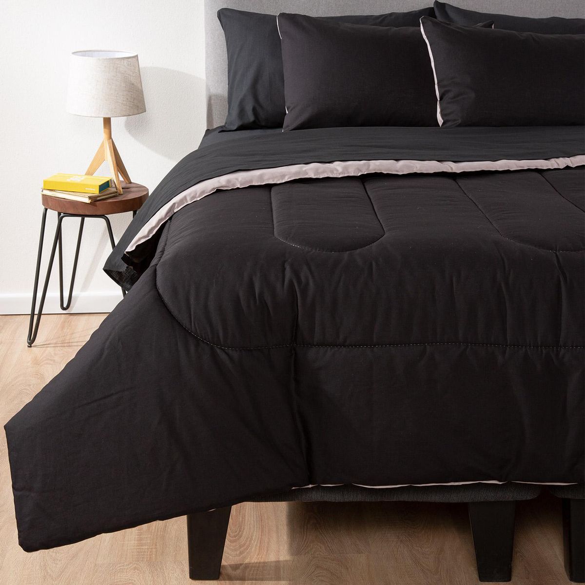 ARTHOME - Plumón 1.5 plazas Bicolor Negro/Gris 