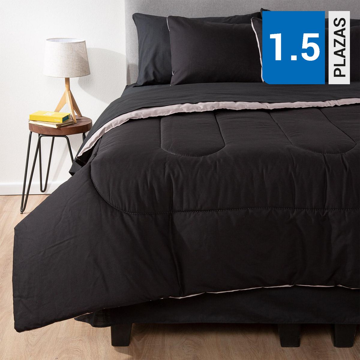 ARTHOME - Plumón 1.5 plazas Bicolor Negro/Gris 