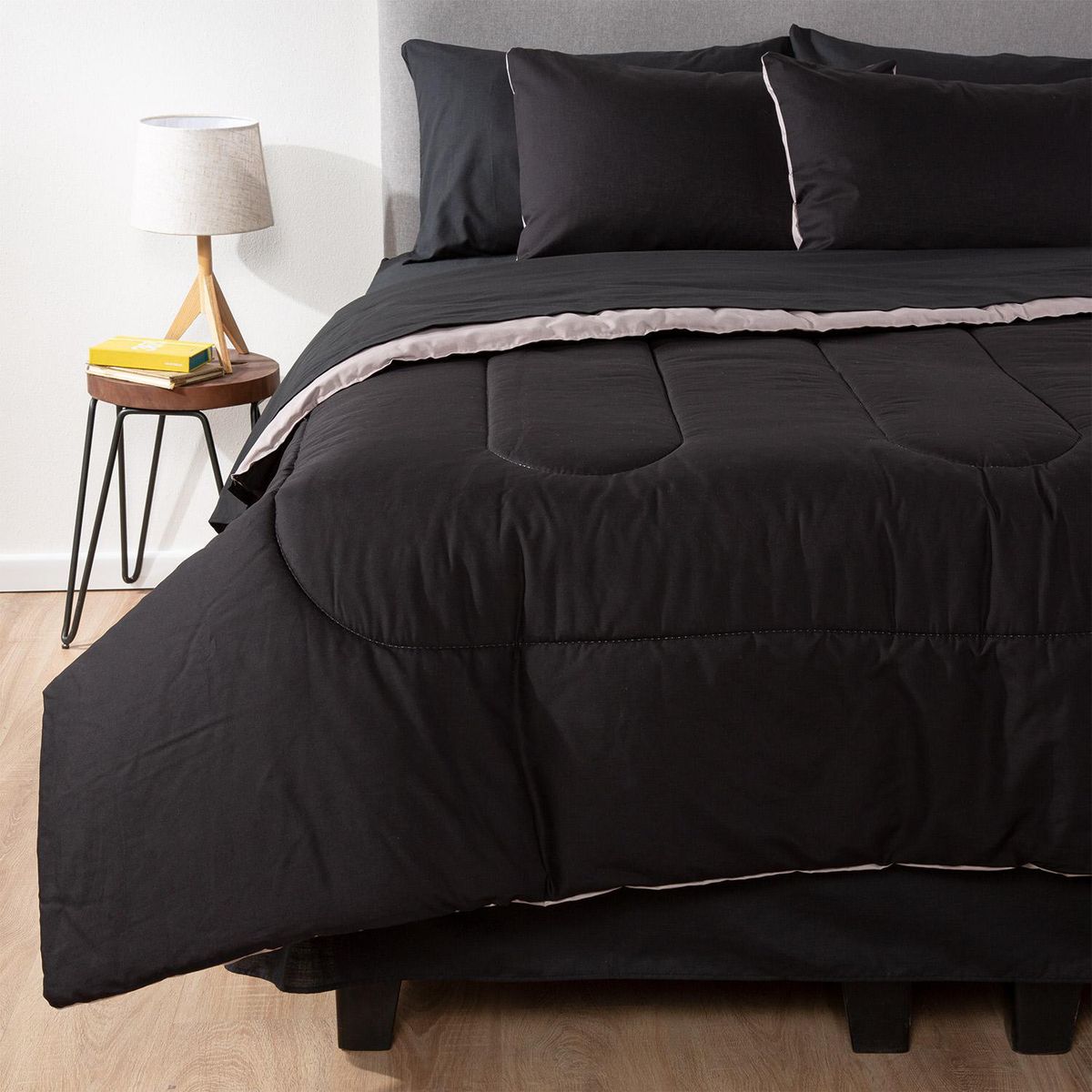 ARTHOME - Plumón 1.5 plazas Bicolor Negro/Gris 