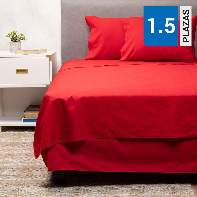 ARTHOME - Cubrecolchón/Faldón/Sábana Roja 1.5 Plazas