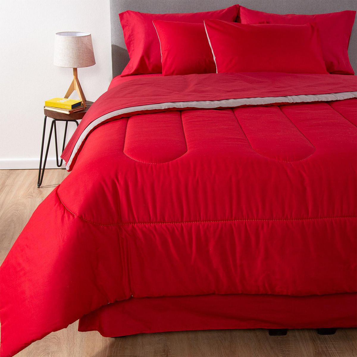 ARTHOME - Plumón 1.5 plazas Bicolor Rojo/Gris 