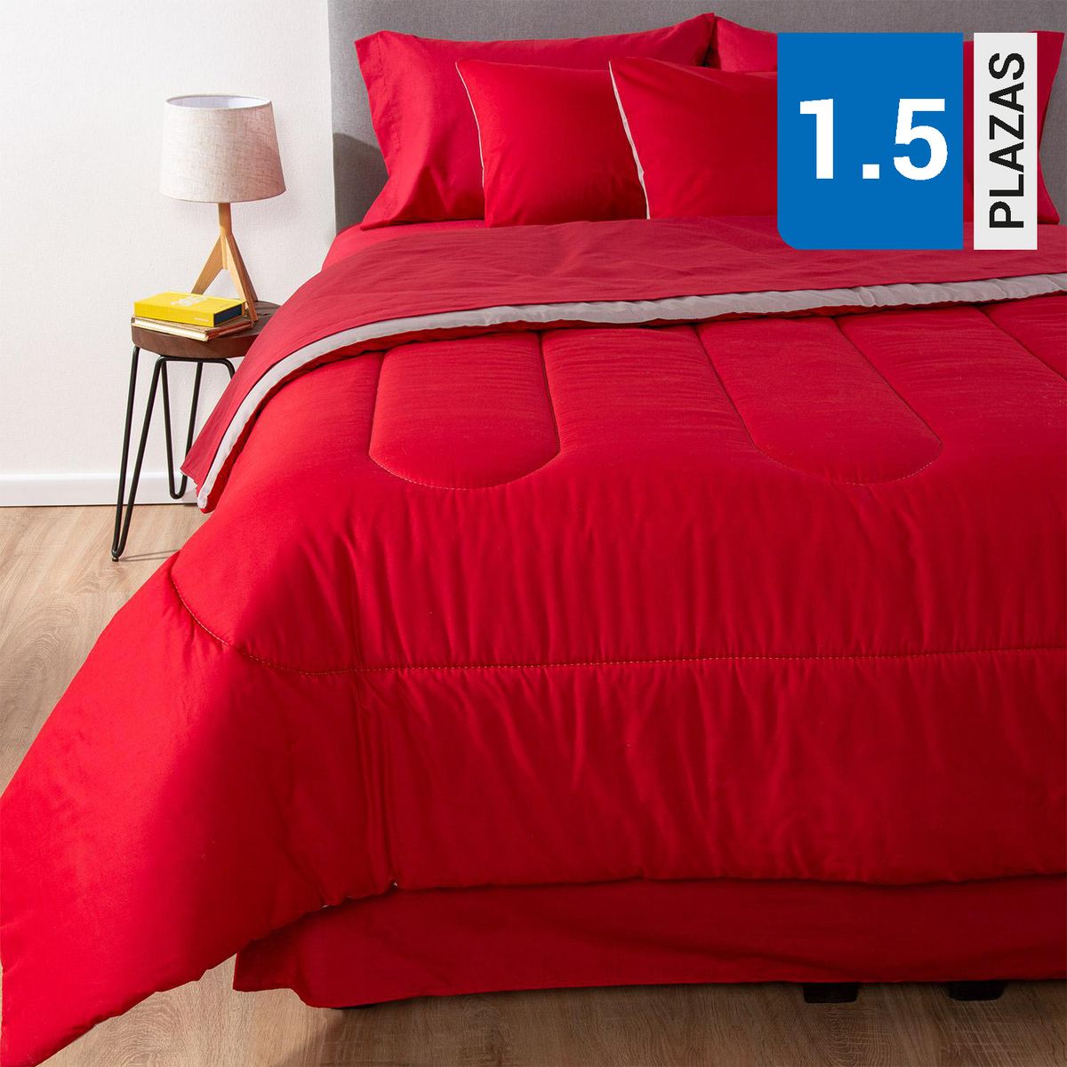 ARTHOME - Plumón 1.5 plazas Bicolor Rojo/Gris 