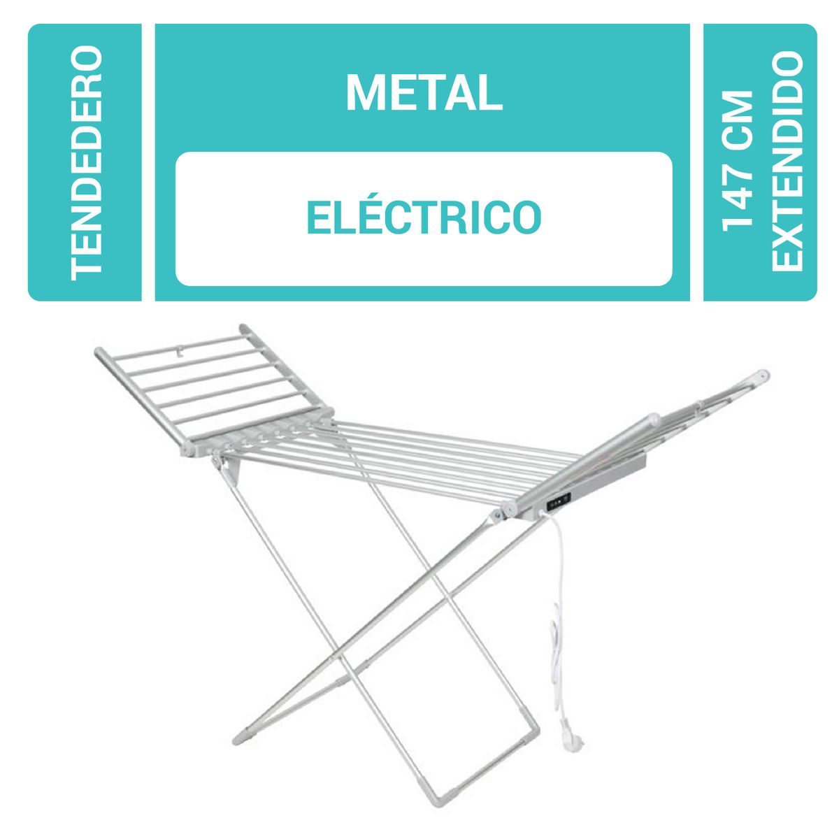 GENERICO - Tendedero Eléctrico con Alas Bajo Consumo Plegable Metal 147 x 54 x 94 cm. Aluminio