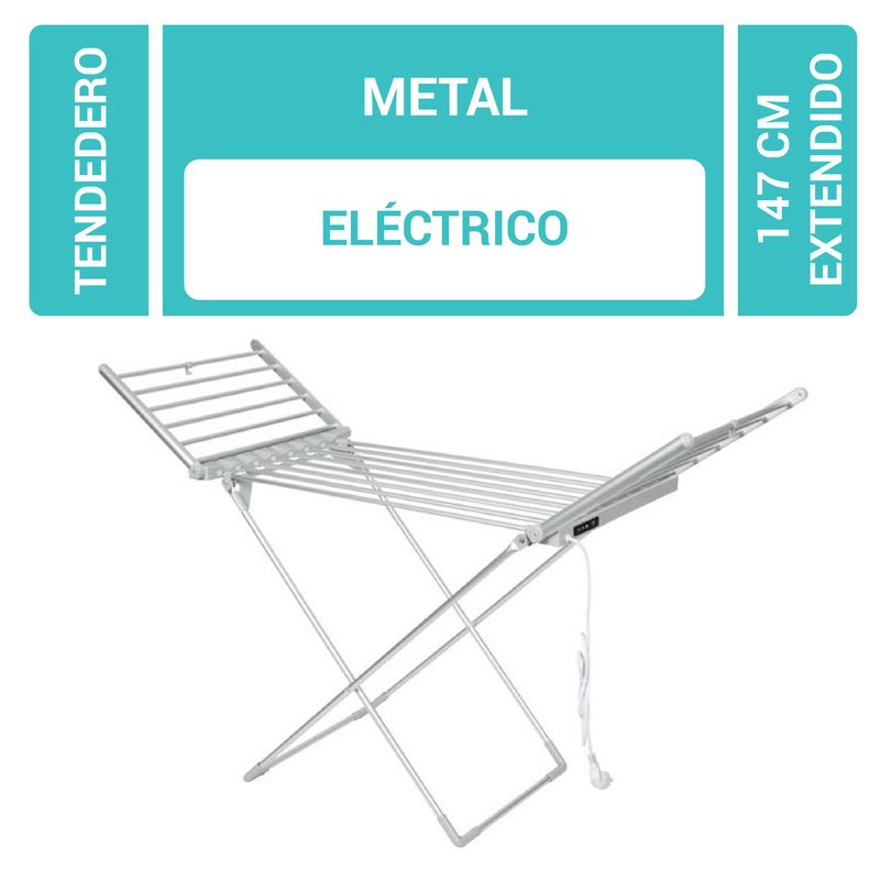  - Tendedero Eléctrico con Alas Bajo Consumo Plegable Metal 147 x 54 x 94 cm. Aluminio
