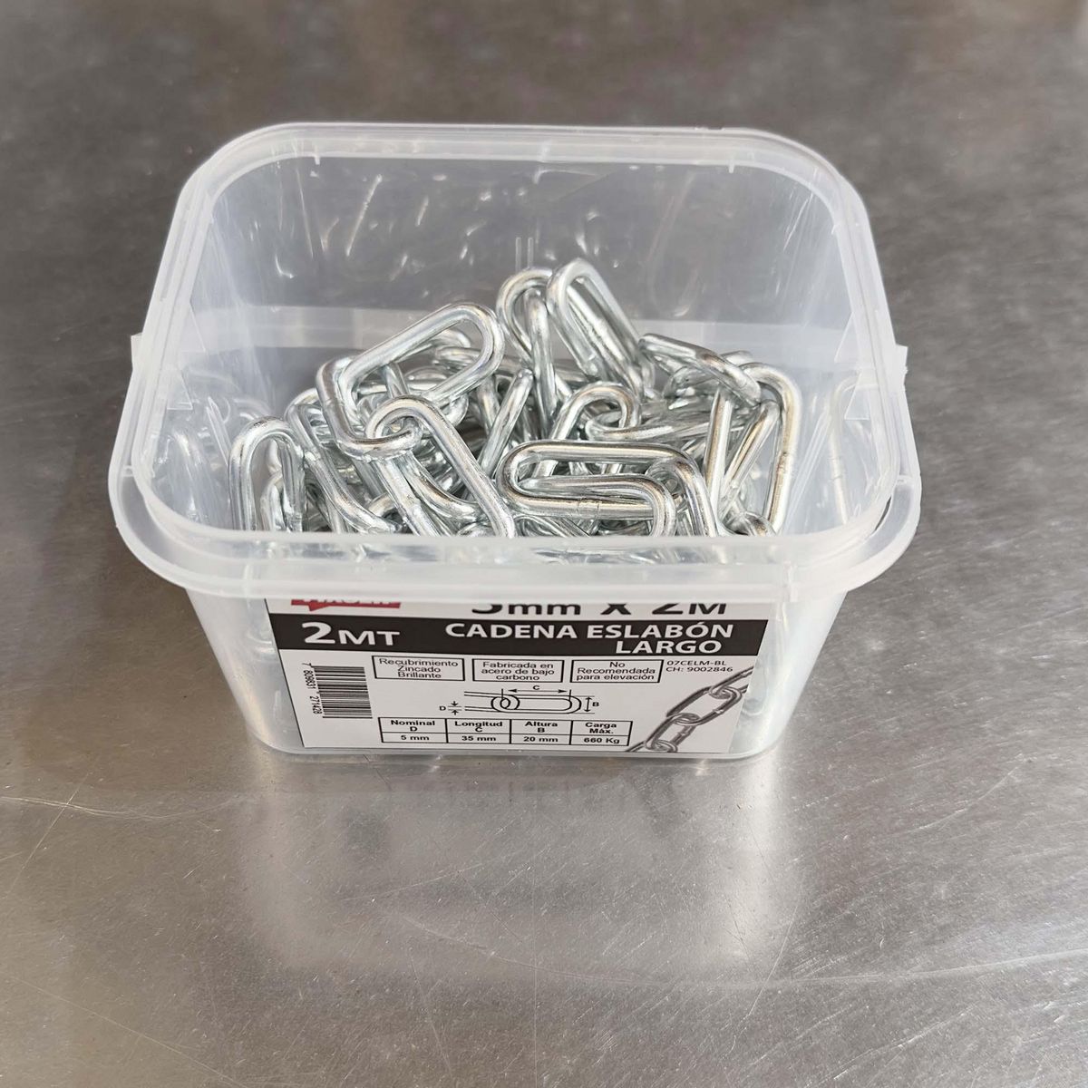 MAMUT - Cadena Acero Eslabón Largo 5 mm 2 m Plateado