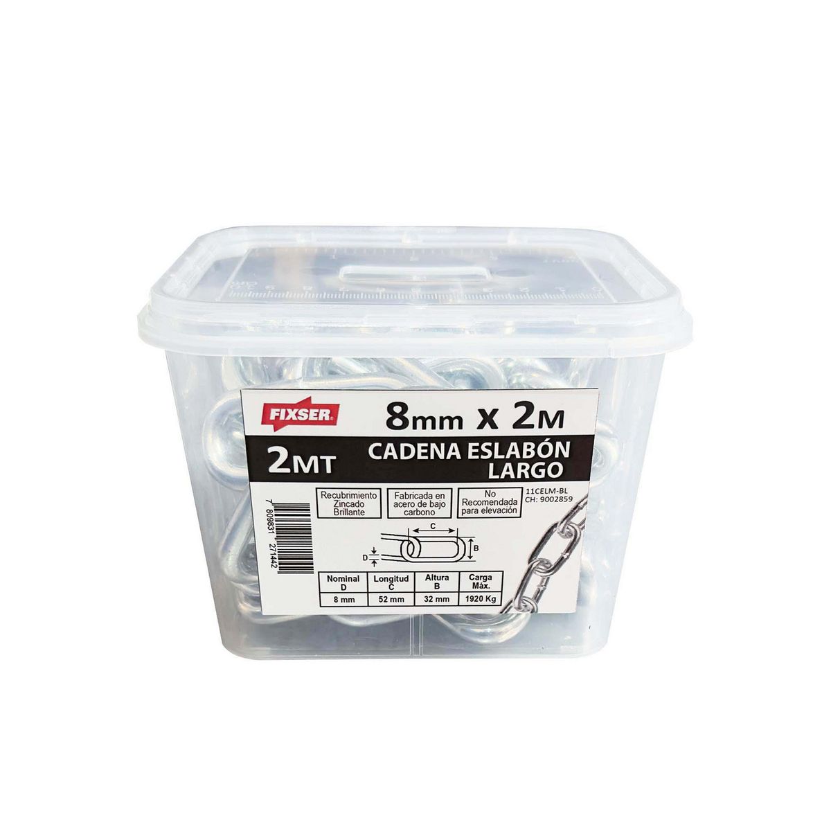 MAMUT - Cadena Acero Eslabón Largo 8 mm 2 m Plateado