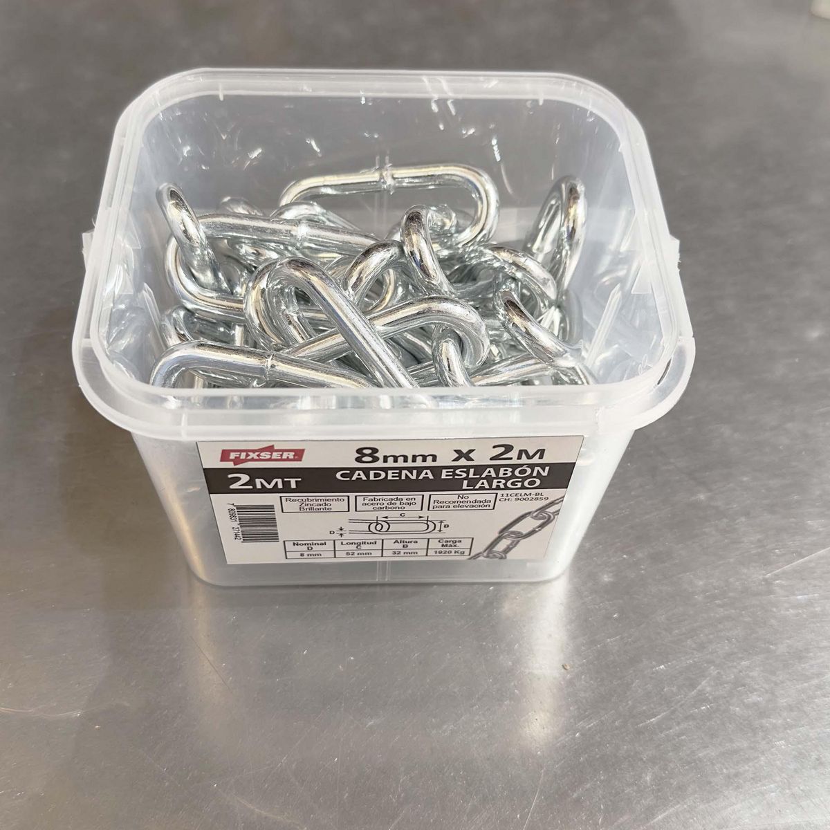 MAMUT - Cadena Acero Eslabón Largo 8 mm 2 m Plateado