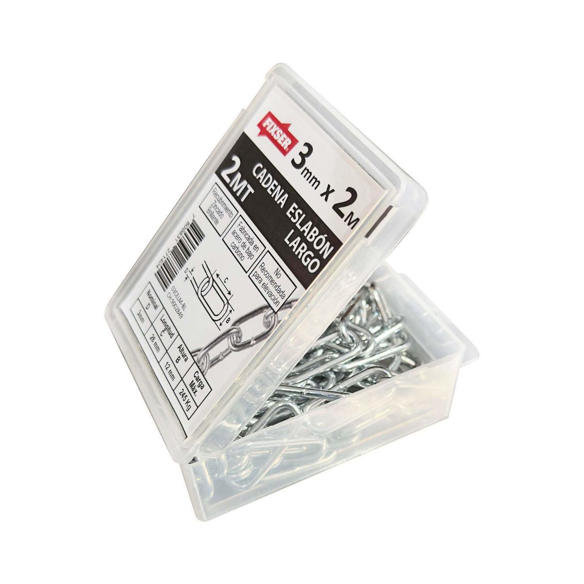 MAMUT - Cadena Acero Eslabón Largo 3 mm 2 m Plateado