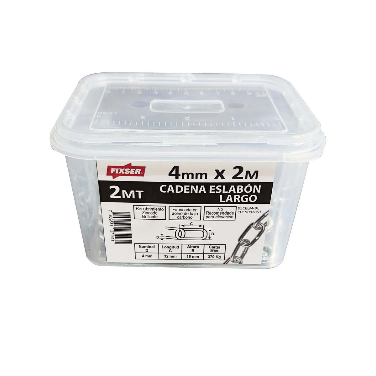 MAMUT - Cadena Acero Eslabón Largo 4 mm 2 m Plateado