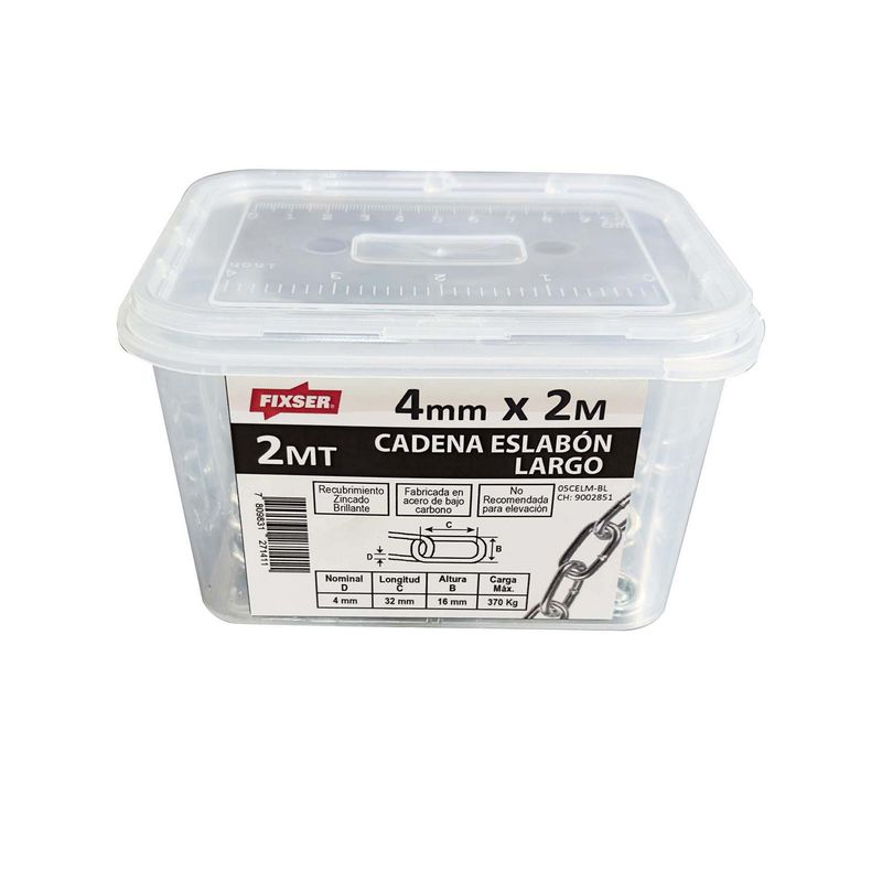 MAMUT - Cadena eslabón largo de acero 4mm x 2M zincado brillante en balde