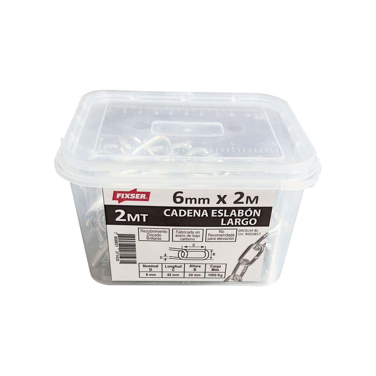 MAMUT - Cadena Acero Eslabón Largo 6 cm 2 m Plateado