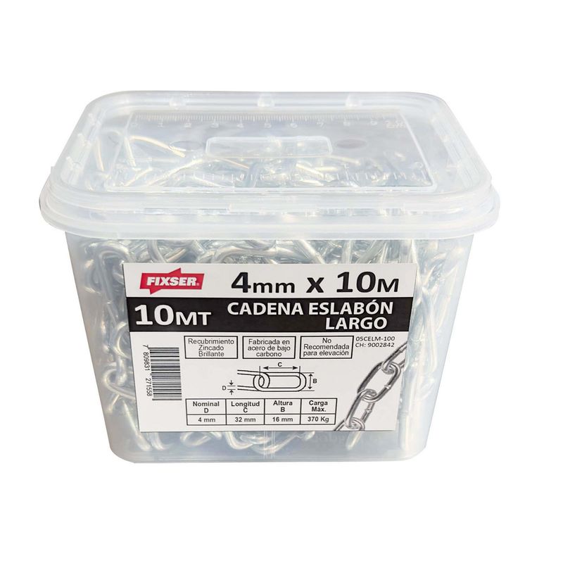 MAMUT - Cadena eslabón largo de acero 4mm x 10M zincado brillante en balde