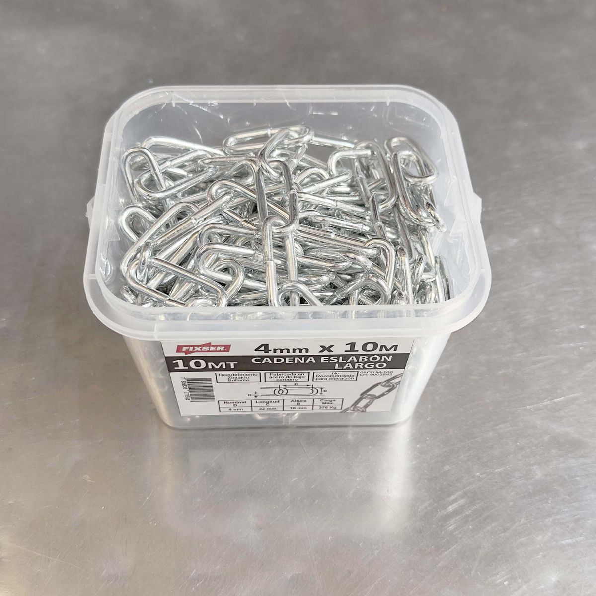 MAMUT - Cadena Acero Eslabón Largo 4 mm 10 m Plateado
