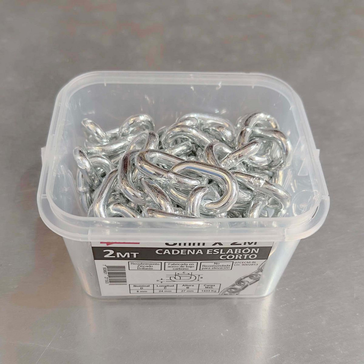 MAMUT - Cadena Acero Eslabón Corto 8 mm 2 m Plateado