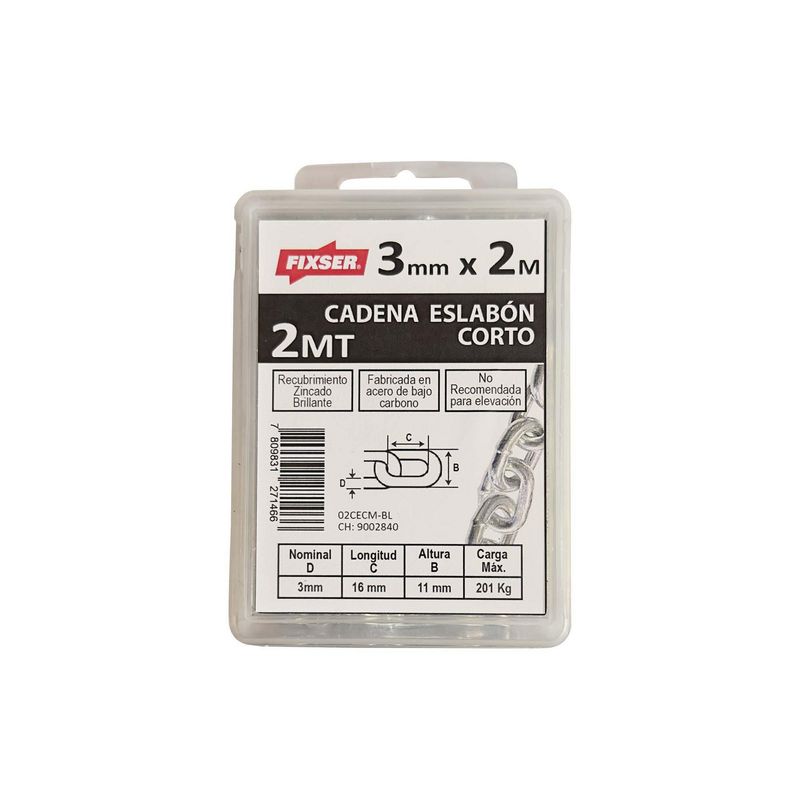 MAMUT - Cadena eslabón corto de acero 3mm x 2M zincada en envase plastico