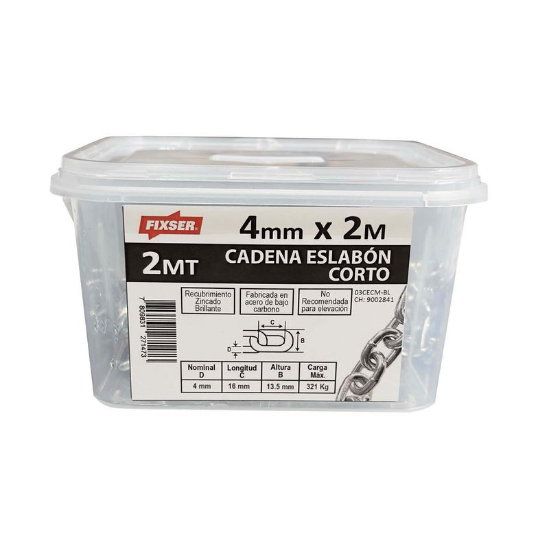 MAMUT - Cadena eslabón corto de acero 4mm x 2M zincado brillante en balde