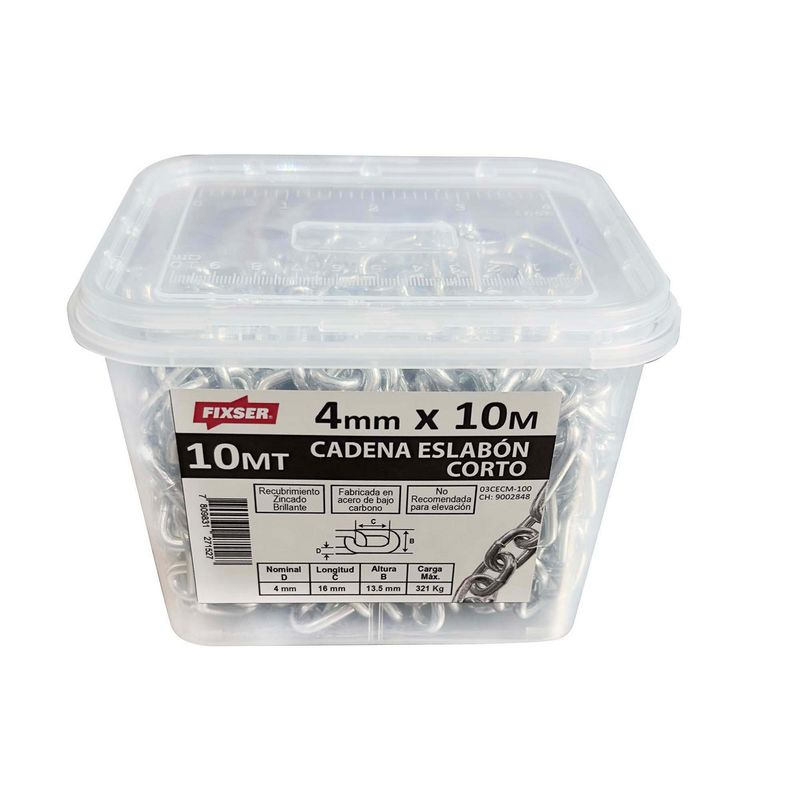 MAMUT - Cadena eslabón corto de acero 4mm x 10M zincado brillante en balde
