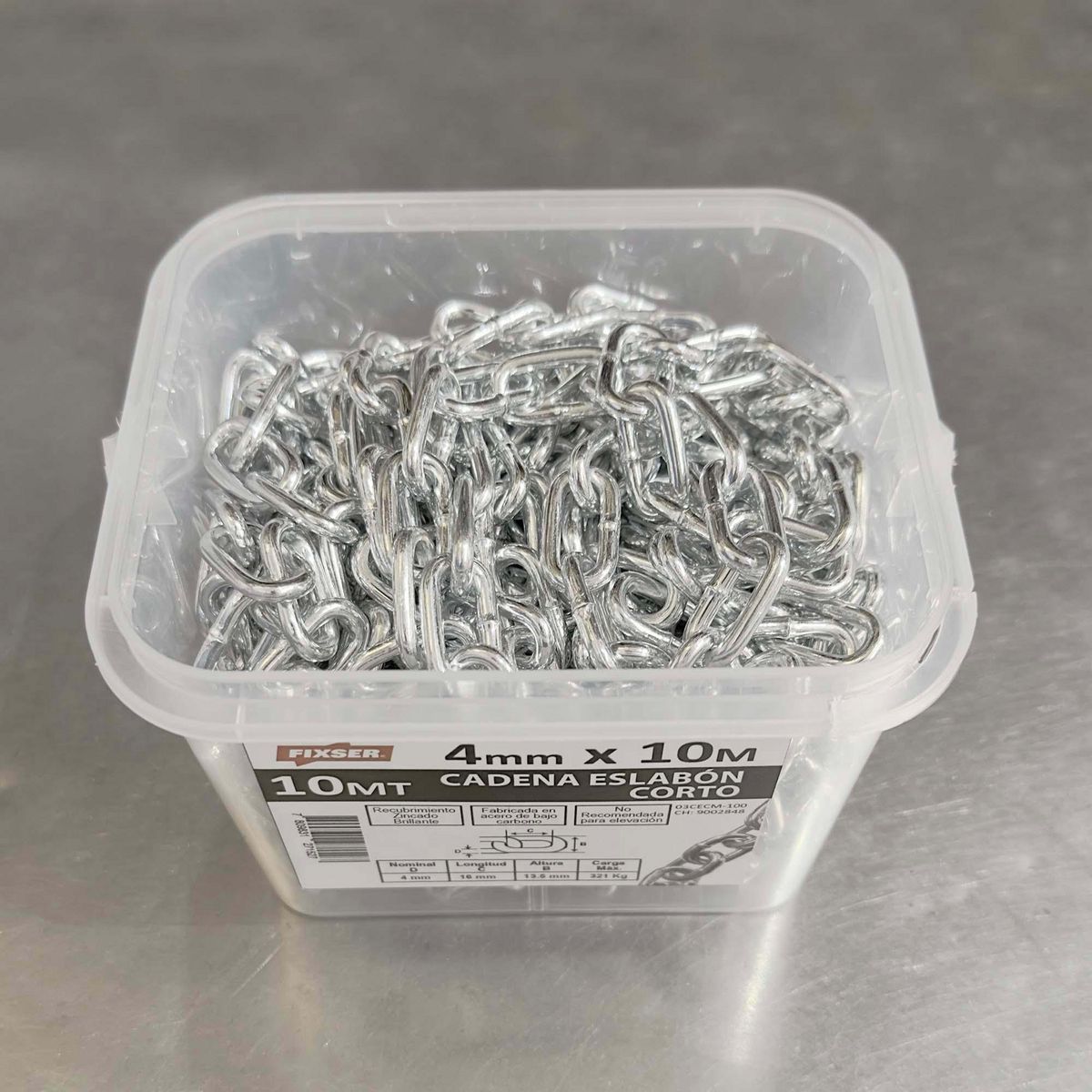 MAMUT - Cadena Acero Eslabón Corto 4 mm 10 m Plateado