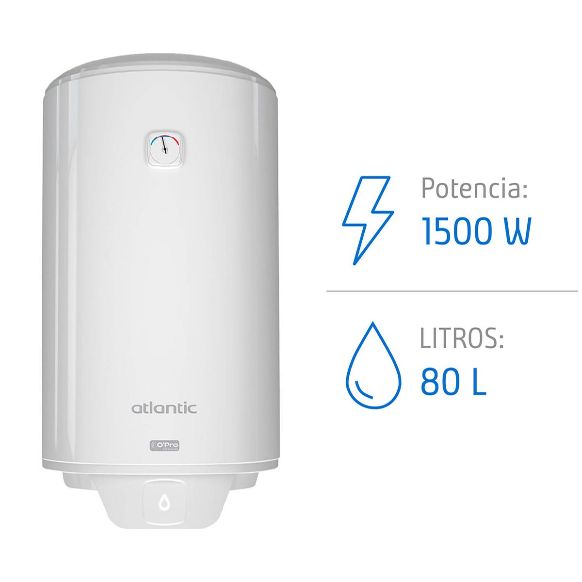 ATLANTIC - Termo Eléctrico 80 Litros 1500 W de Muro