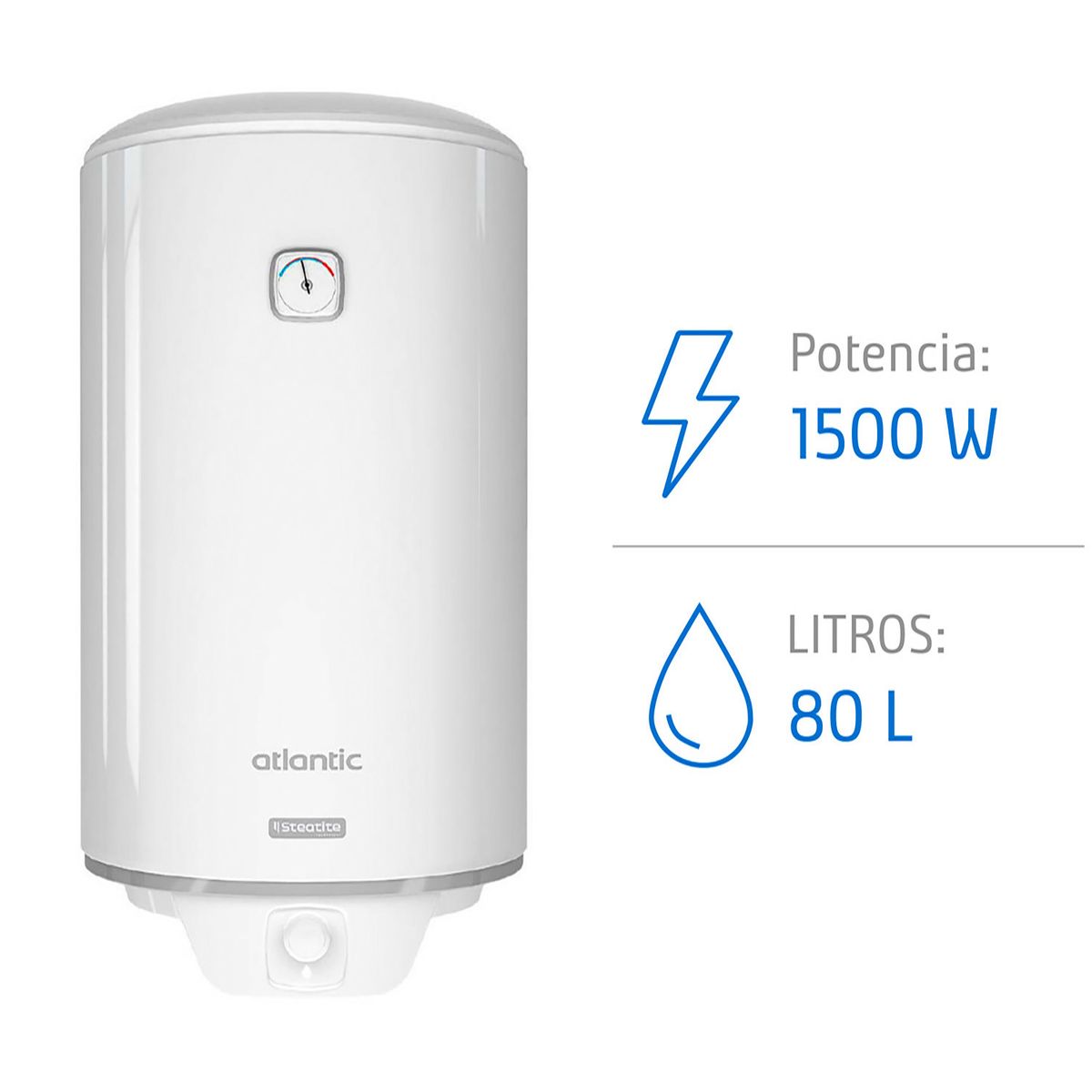 ATLANTIC - Termo Eléctrico 80 Litros 1500 W de Muro
