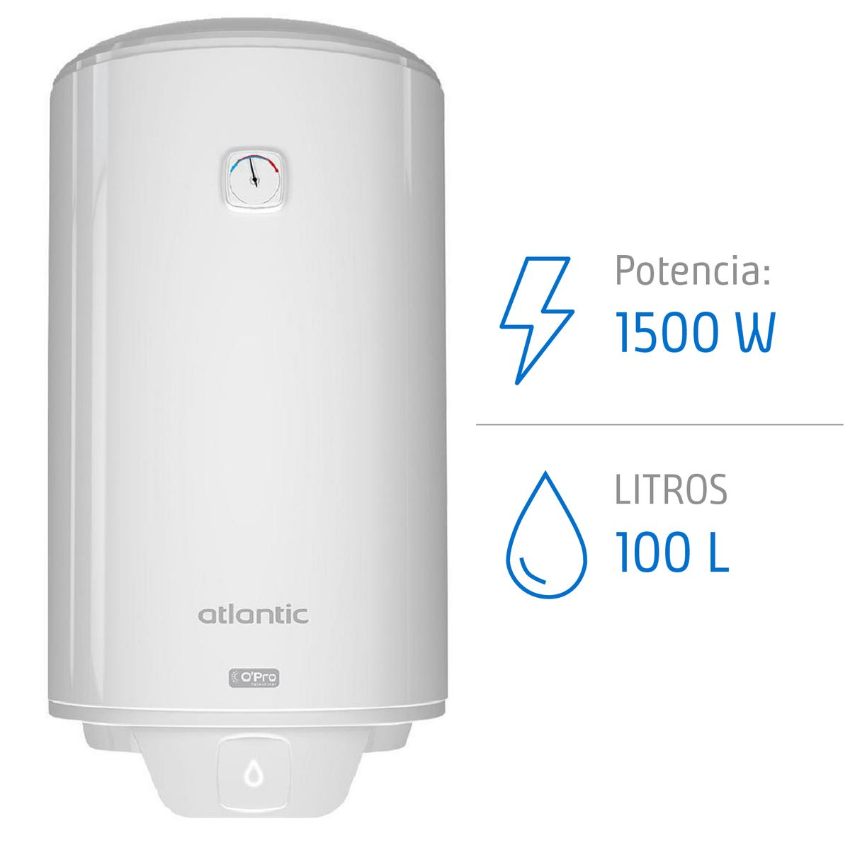 ATLANTIC - Termo Eléctrico 100 Litros 1500 W de Muro