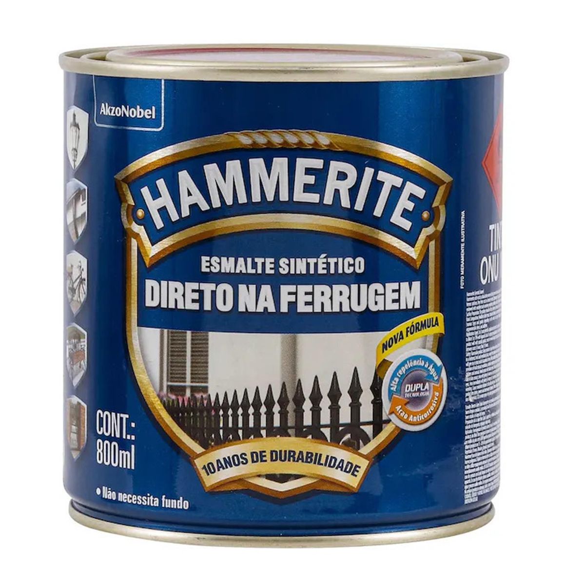 HAMMERITE - Esmalte Directo sobre Óxido Anticorrosivo Hidrorepelente Tarro 0.8 l Brillante Gris
