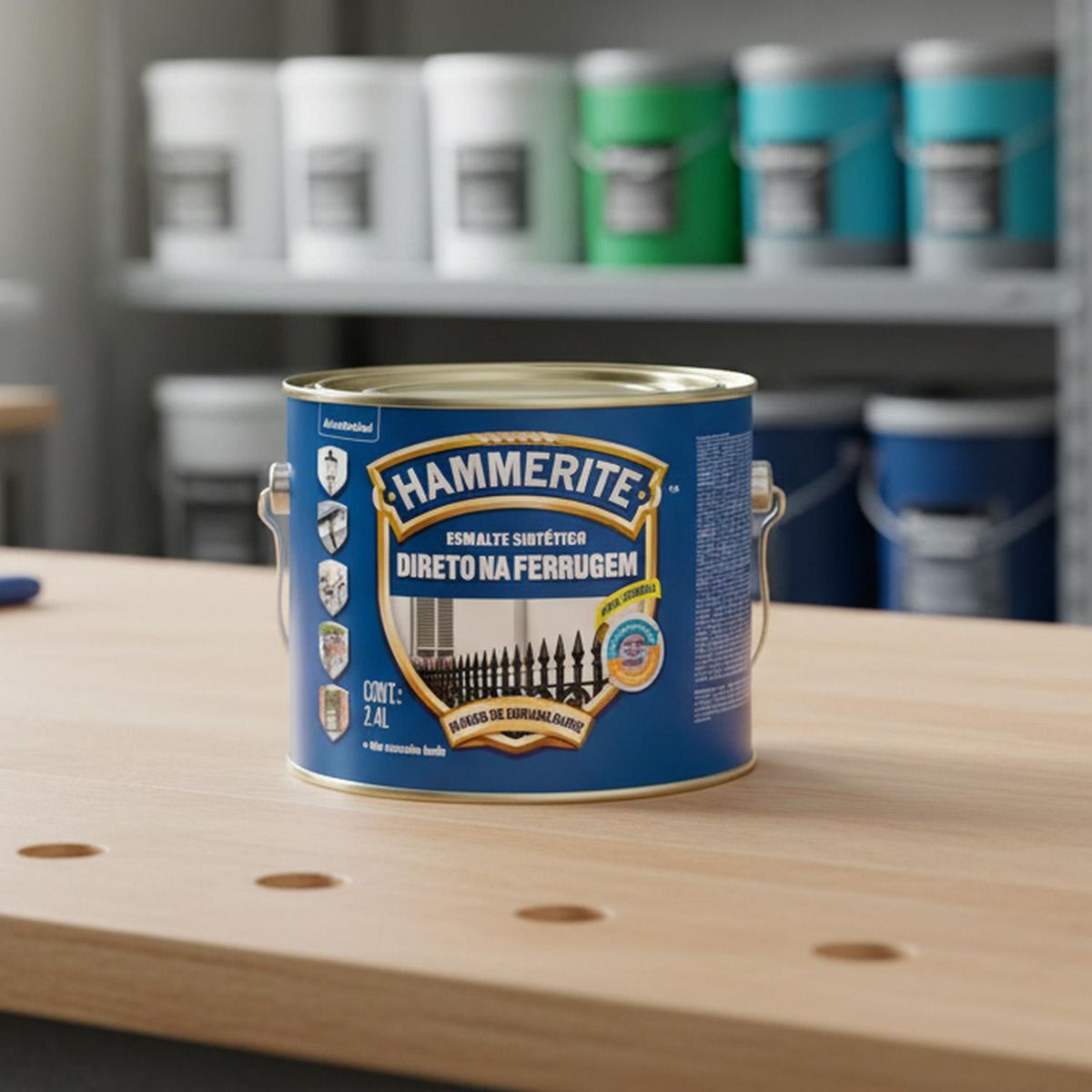 HAMMERITE - Esmalte Directo sobre Óxido Anticorrosivo Hidrorepelente Tarro 2.4 l Brillante Blanco