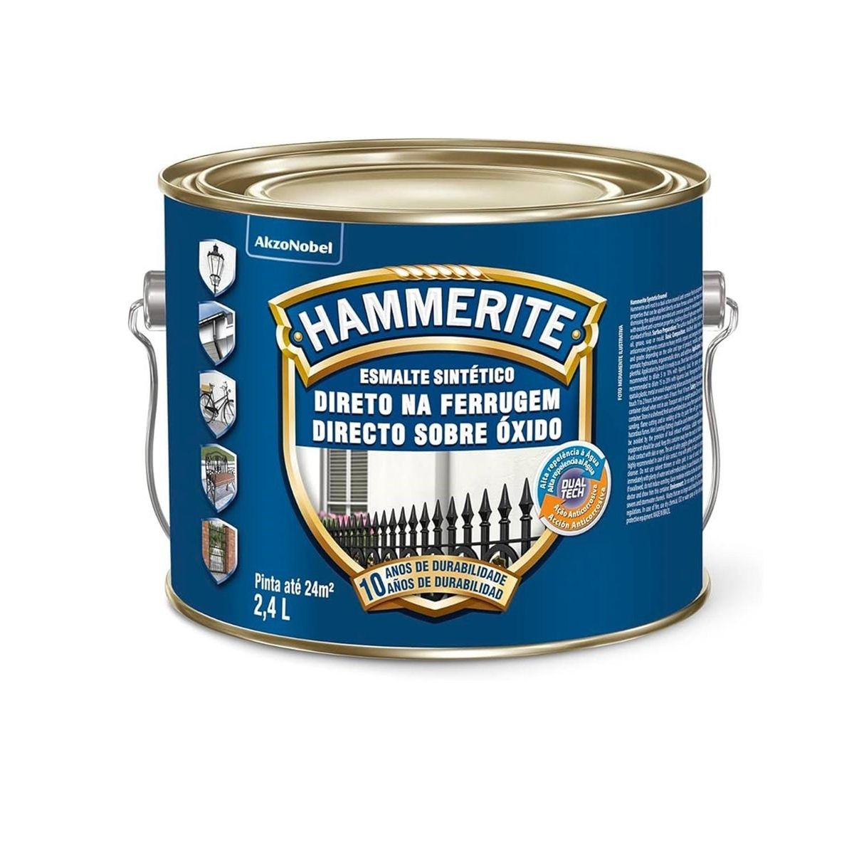 HAMMERITE - Esmalte Directo sobre Óxido Anticorrosivo Hidrorepelente Brillante Negro 2.4 l