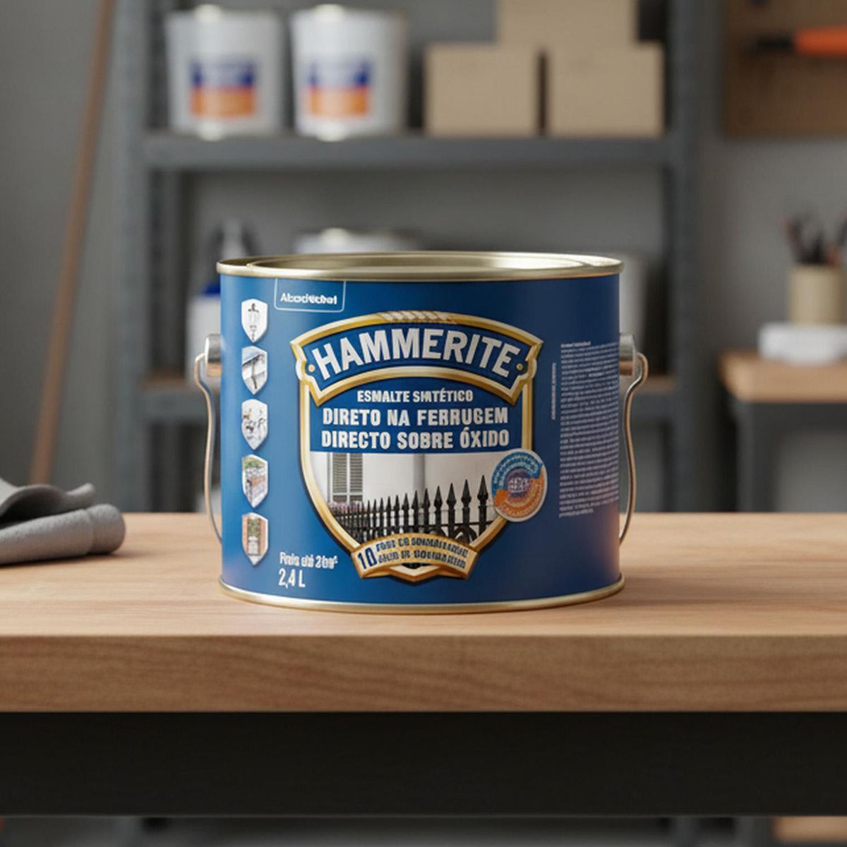 HAMMERITE - Esmalte Directo sobre Óxido Anticorrosivo Hidrorepelente Tarro 2.4 l Brillante Negro