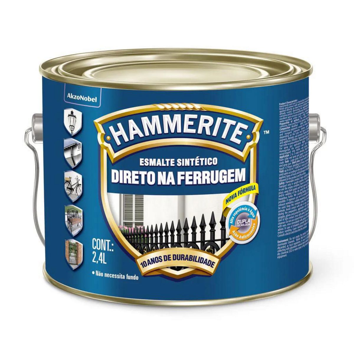 HAMMERITE - Esmalte Directo sobre Óxido Anticorrosivo Hidrorepelente Tarro 2.4 l Brillante Gris