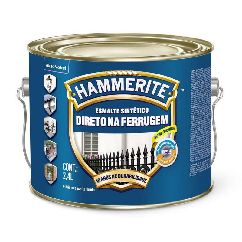 HAMMERITE - Esmalte Directo sobre Óxido Anticorrosivo Hidrorepelente Brillante Gris 2.4 l