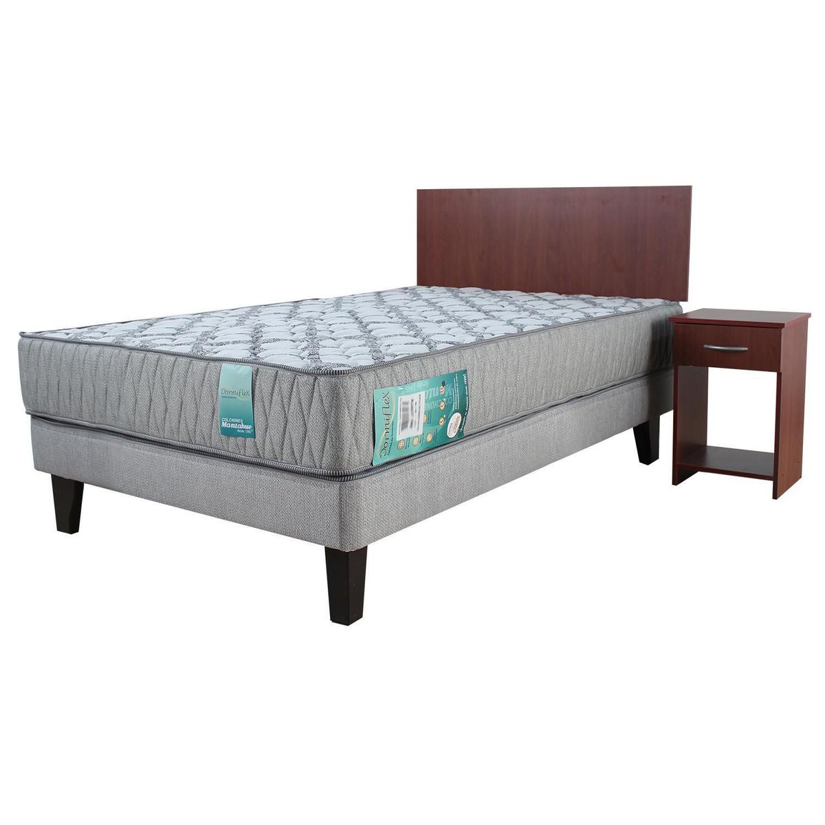 MANTAHUE - Combo Cama Europea Dormiflex 1 Plaza + Set Ranco Melamina