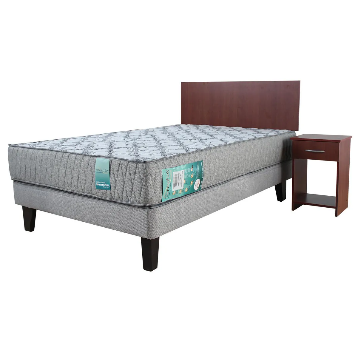 MANTAHUE - Combo Cama Europea Dormiflex 1½ Plaza + Set Ranco melamina
