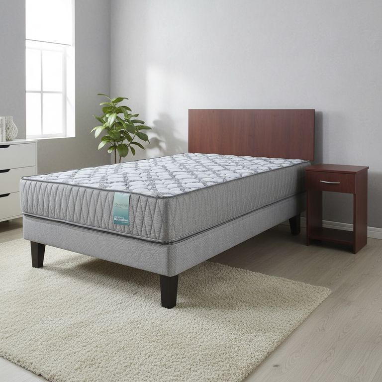 Combo Cama Europea Dormiflex 1½ Plaza + Set Ranco Melamina