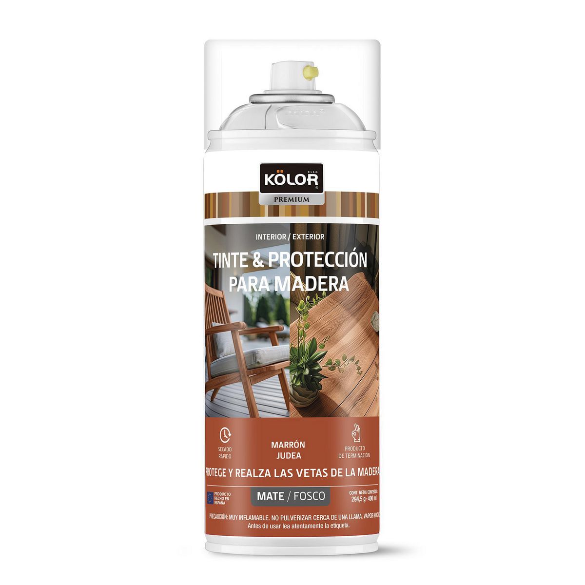 KOLOR - Spray Tinte y Protección para Madera Spray 0.4 l Mate Marrón Judea