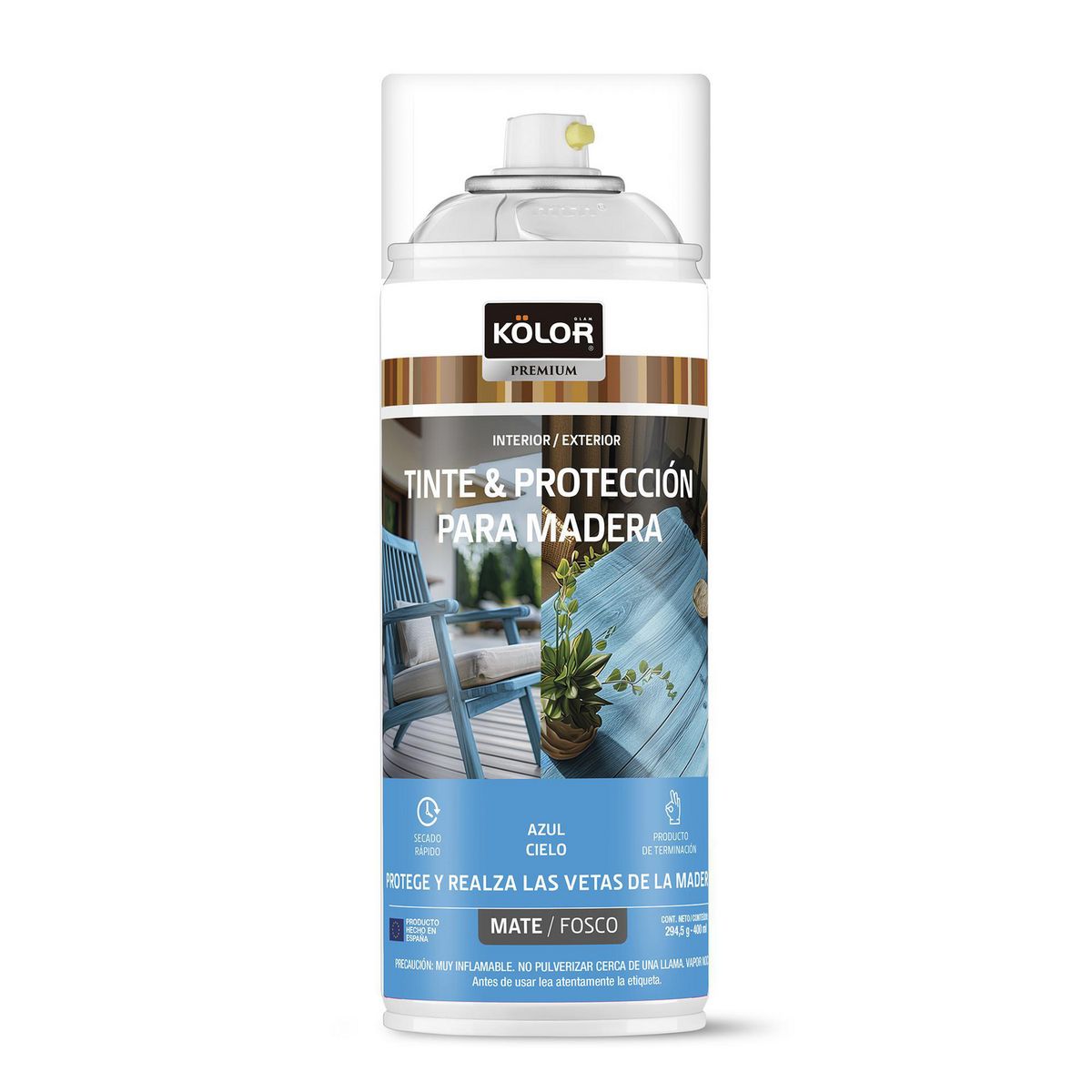 KOLOR - Spray Tinte y Protección para Madera Spray 0.4 l Mate Azul Cielo