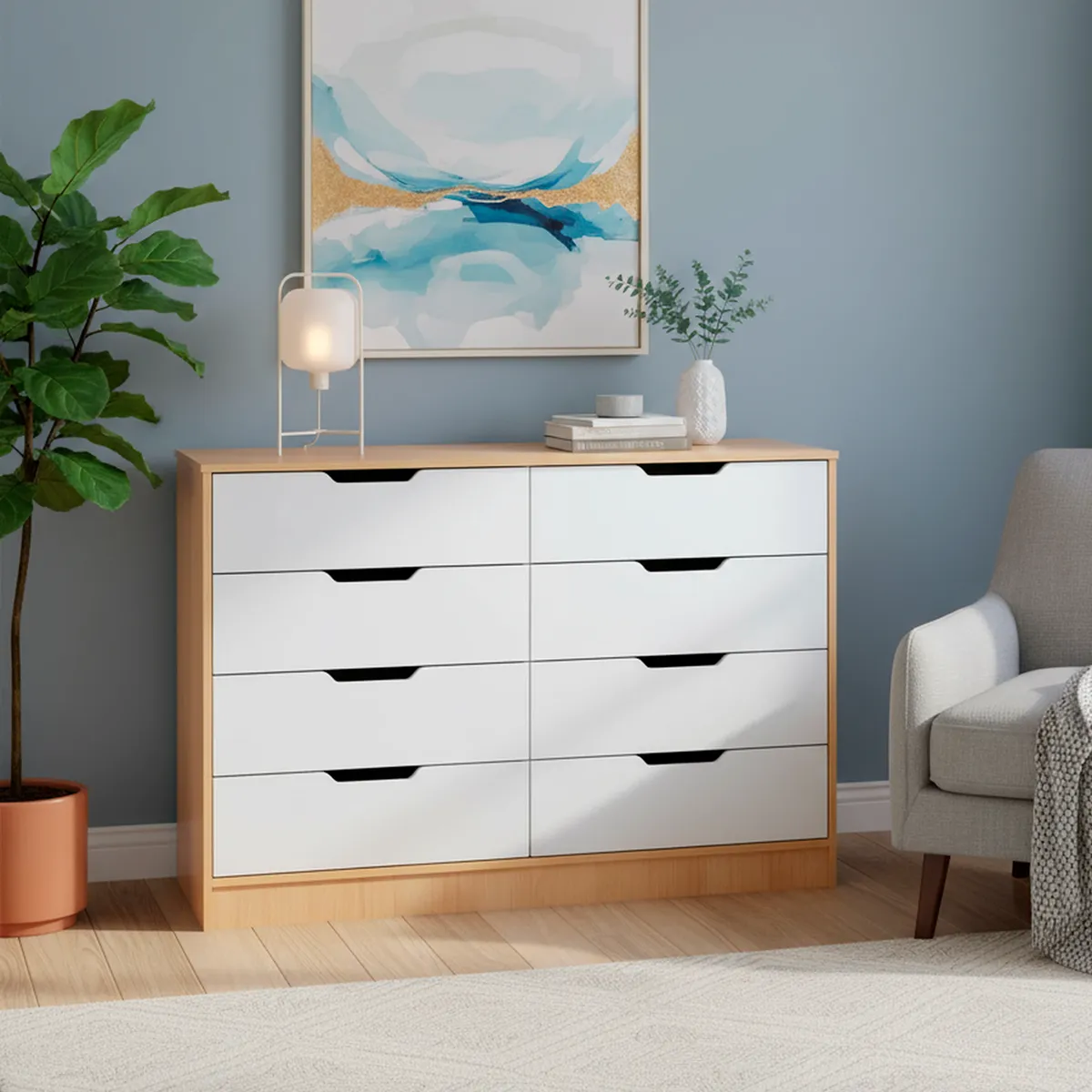 MOBIKIT - Cómoda 8 Cajón(es) Misuri 120.6x86.8x40 cm Blanco