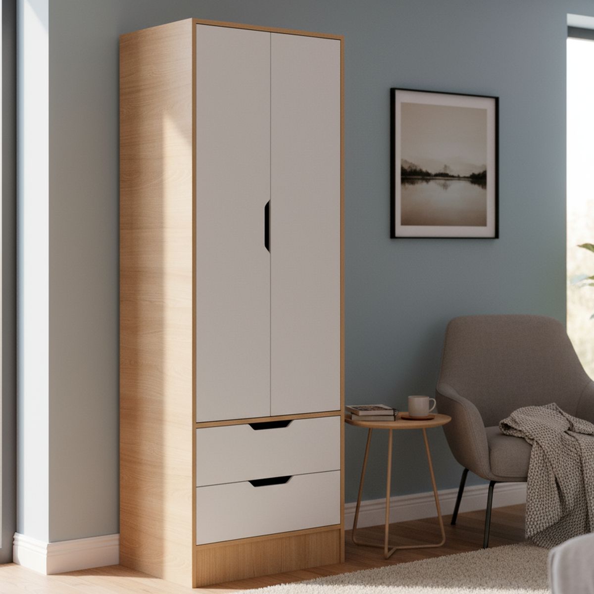 MOBIKIT - Clóset 2 Puerta(s) 2 Cajón(es) 2 Repisa(s) 59x181x46.5 cm Carvalo/Blanco