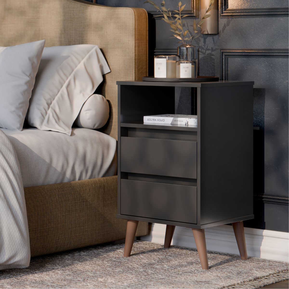 ONESSTA - Velador 2 Cajón(es) Roma 43.5x73x36 cm Negro