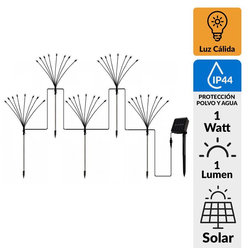 JUST HOME COLLECTION - Estaca Solar Luciérnaga 5 en 1 10 m 1 W IP 44 1 lm Luz Cálida